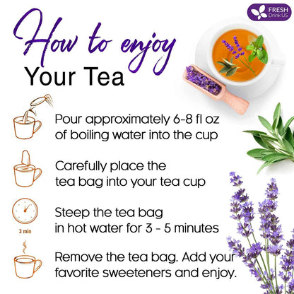 Premium Lavender Mint Tea Bags. 100% Natural, Blend of Lavender, Peppermint, Sage and Licorice.