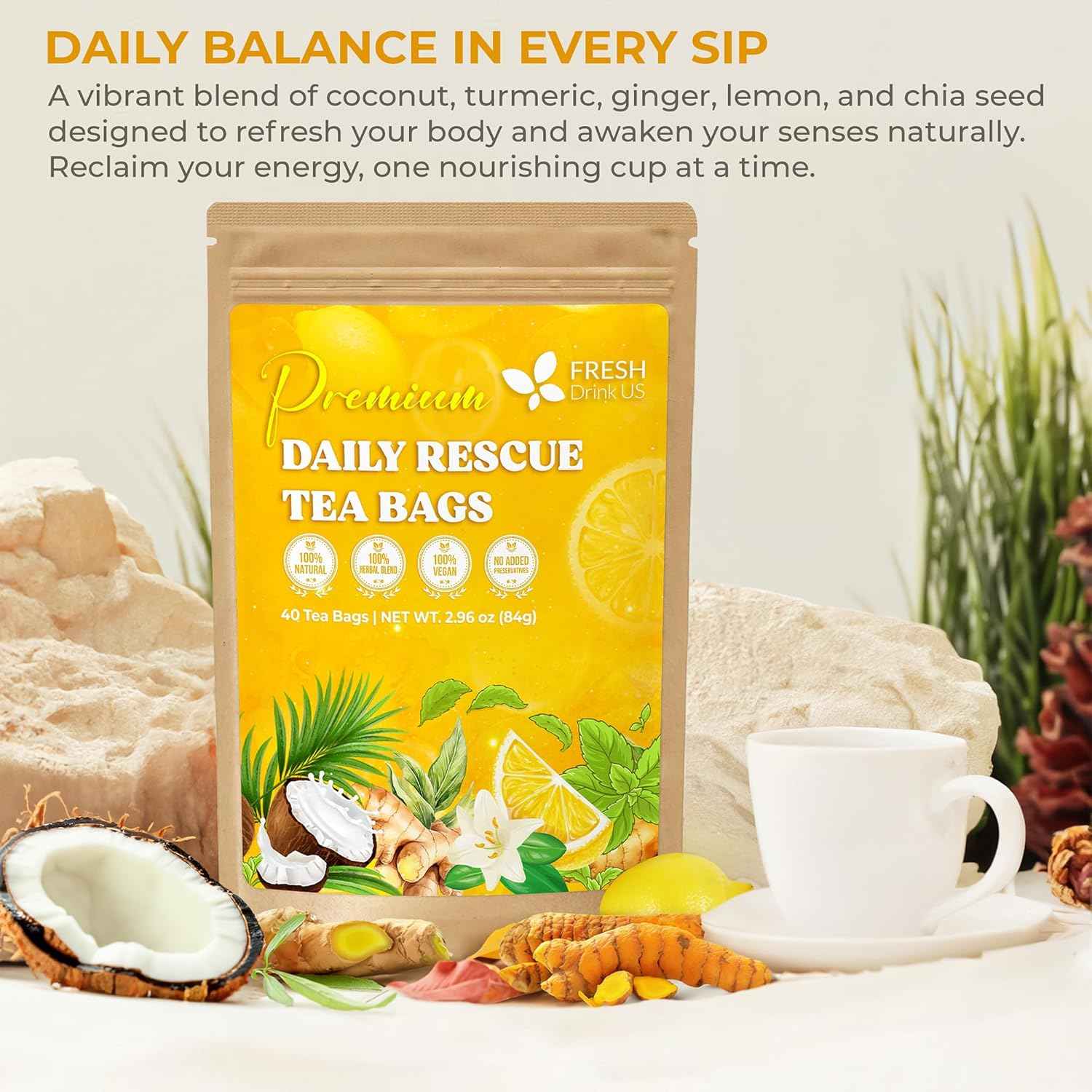 Premium Daily Rescue Lemon Ginger Tea Bags