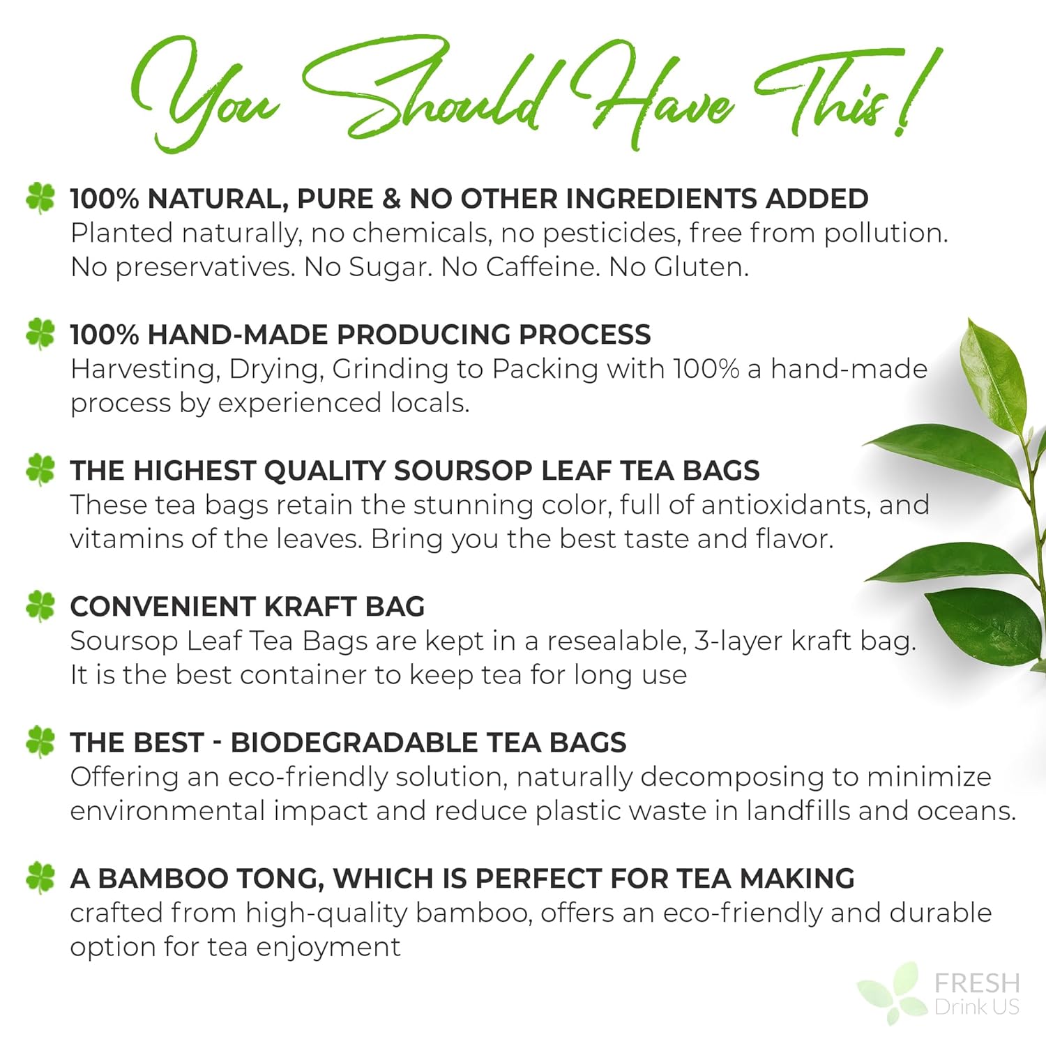Premium Soursop Leaves Tea bags, Dried Soursop Leaves, Soursop Leaf Powder, Guanabana Leaves Tea, Hoja Guanabana Tea by FreshDrinkUS - Natural and Premium Herbal Tea