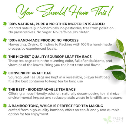 Premium Soursop Leaves Tea bags, Dried Soursop Leaves, Soursop Leaf Powder, Guanabana Leaves Tea, Hoja Guanabana Tea by FreshDrinkUS - Natural and Premium Herbal Tea