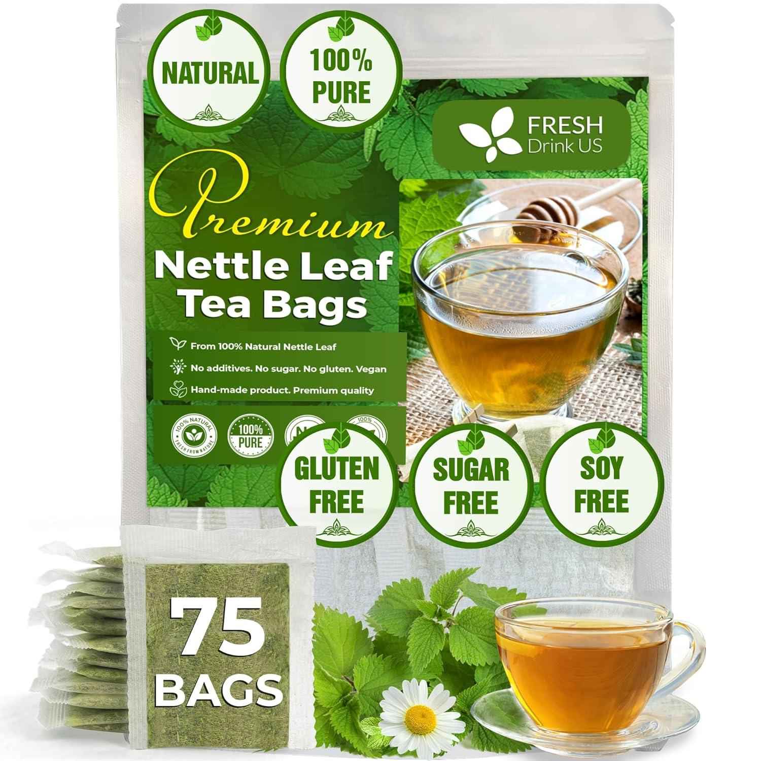 Premium Nettle Leaf Tea Bags, 100% Natural &amp; Pure, Stinging Nettle Leaf Tea, Nettle Leaf Tea, Burn Nettle, Stinging Nettle, Nettle Tea, Stinger Tea, No Sugar/Caffeine &amp; Gluten, Vegan