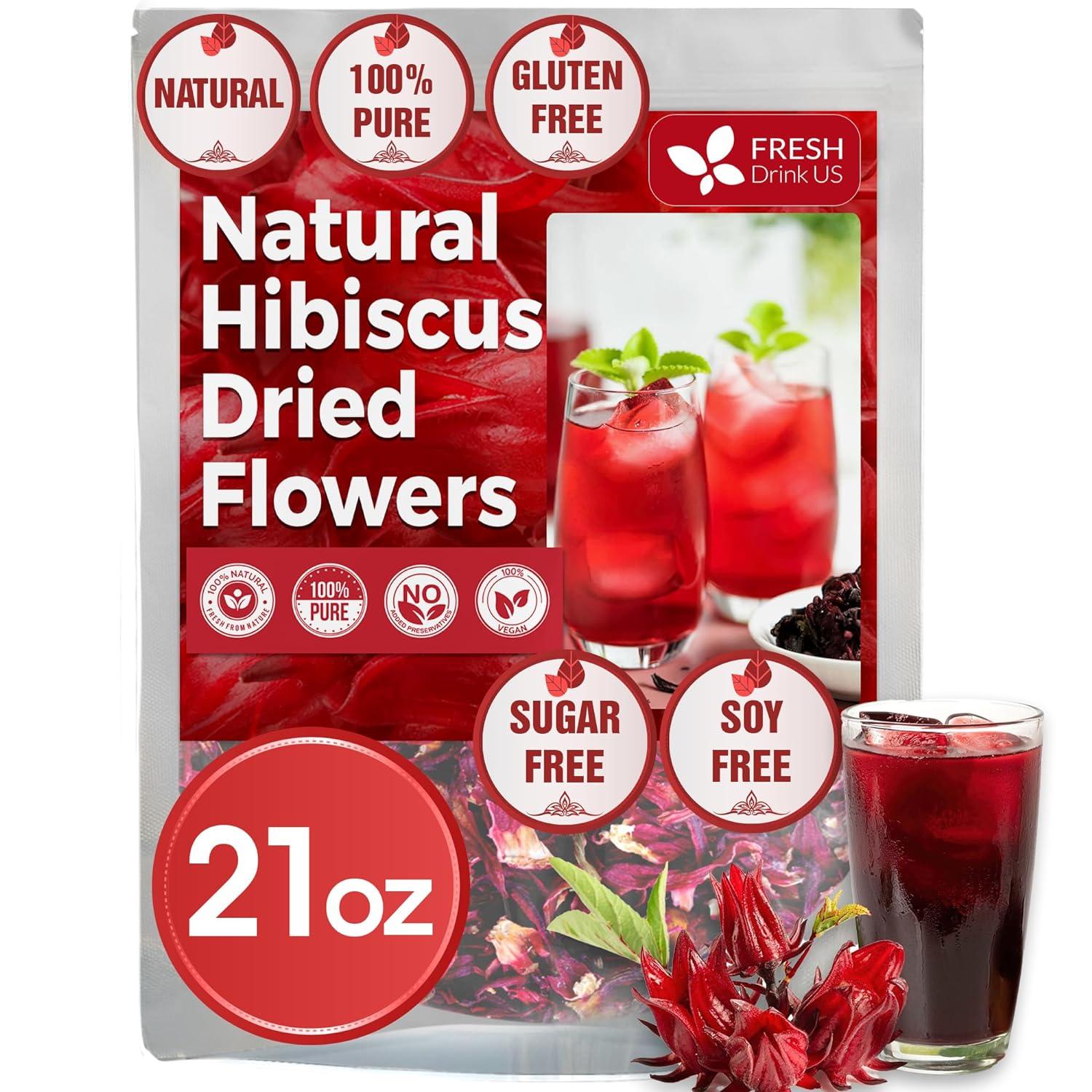 Hibiscus Dried Flowers, Tea Bags, 100% Natural, Pure from Hibiscus Flowers. Loose Flower Hibiscus Herbal Tea. Hibiscus Flower Tea. No Sugar, No Caffeine, No Gluten, Vegan. by FreshDrinkUS - Natural and Premium Herbal Tea