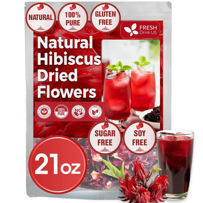 Hibiscus Dried Flowers, Tea Bags, 100% Natural, Pure from Hibiscus Flowers. Loose Flower Hibiscus Herbal Tea. Hibiscus Flower Tea. No Sugar, No Caffeine, No Gluten, Vegan. by FreshDrinkUS - Natural and Premium Herbal Tea