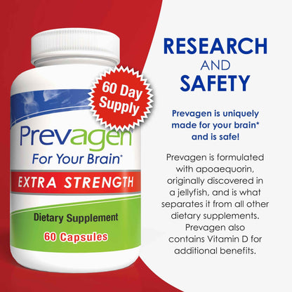 Prevagen Extra Strength 20mg, 60 Capsules with Apoaequorin &amp; Vitamin D with Attractive and Stackable Prevagen Storage Box
