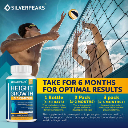 SILVERPEAKS Growth Capsules to Grow Taller - Height Growth Maximizer with Calcium for Bone Strength - Made in USA - Natural Get Taller Supplement - Free of Growth Hormone