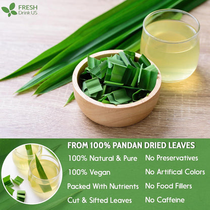 Natural Pandan Leaves Dried, No Additives, No Caffeine, Vegan by FreshDrinkUS - Natural and Premium Herbal Tea