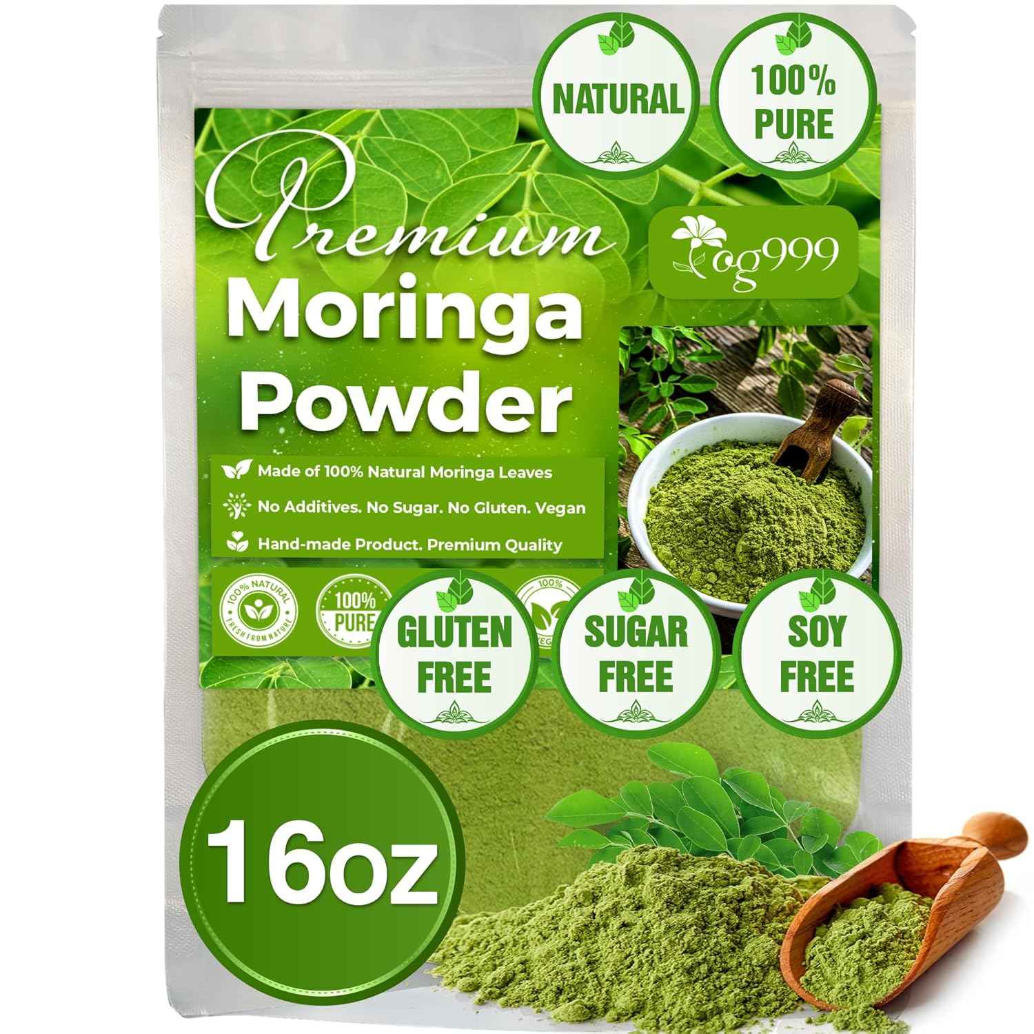 Premium Moringa Leaf Powder, 100% Natural and Pure from Moringa Leaves, No Additives, No Gluten, No Sugar, Vegan