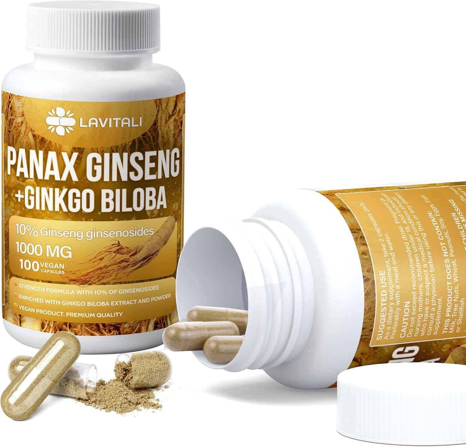 Ginseng &amp; Ginkgo Biloba Veggie Capsules, Non-GMO, Vegan, Gluten Free, Dairy Free