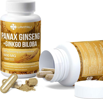Ginseng &amp; Ginkgo Biloba Veggie Capsules, Non-GMO, Vegan, Gluten Free, Dairy Free