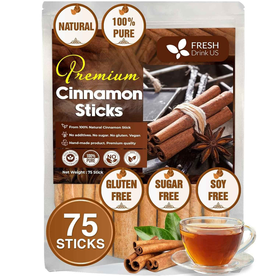Cinnamon Sticks, Whole Sticks, 100% Natural &amp; Pure Cinnamon Inner Bark, Raw Cinnamon Spice Flavor &amp; Strong Aroma, Cinnamon Spice Herbal Tea, Perfect for Warm Beverages, No Additives, Vegan