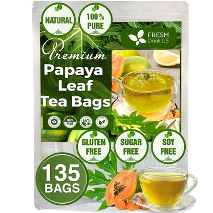 Premium Papaya Leaf Tea Bags, Made with Natural Material Tea Bags. No Sugar, No Caffeine, No Gluten, Vegan.