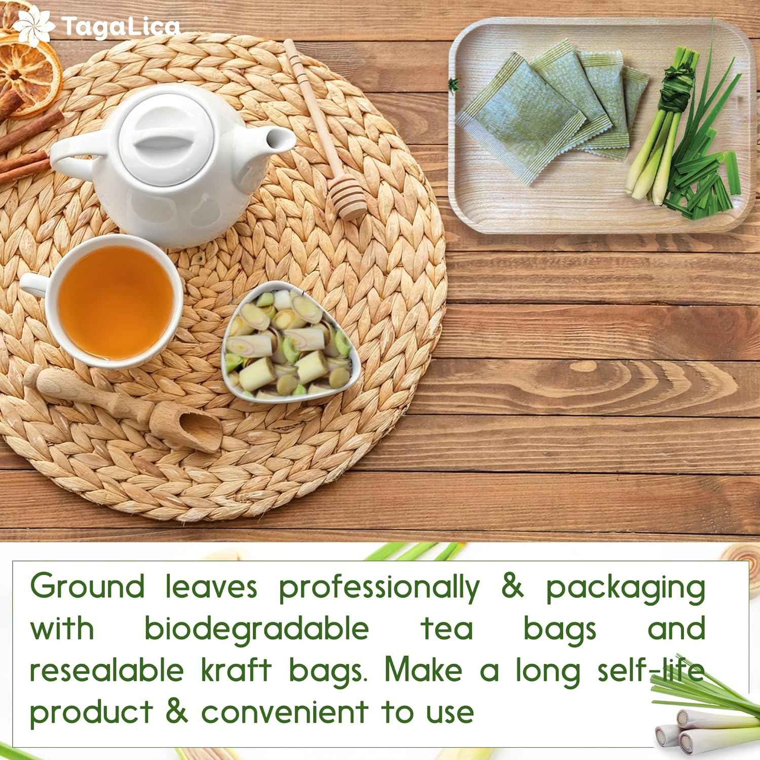 Lemongrass Tea Bags, 100% Natural &amp; Pure Lemongrass leaves, Eco-Conscious Tea Bags, Lemongrass Herbal Tea. Lemongrass Leaf Tea. No Sugar, No Caffeine, No Gluten, Vegan.