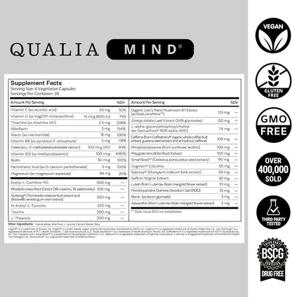NEUROHACKER COLLECTIVE Qualia Mind | The Ultimate Blend for Brain Health* | Doctor-Formulated Nootropic to Fuel Focus &amp; Concentration* | Supports Long Term Brain Health| Maintain Drive &amp; Productivity