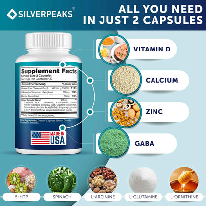 SILVERPEAKS Growth Capsules to Grow Taller - Height Growth Maximizer with Calcium for Bone Strength - Made in USA - Natural Get Taller Supplement - Free of Growth Hormone