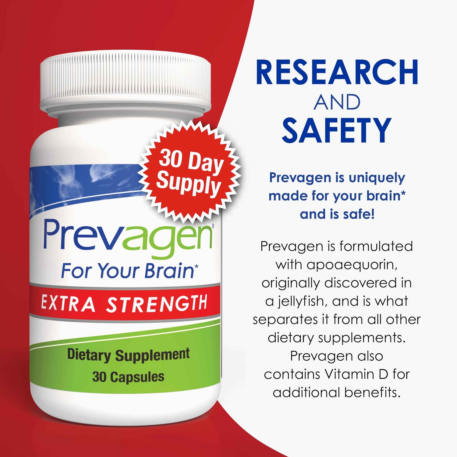 Prevagen Extra Strength 20mg, 60 Capsules with Apoaequorin &amp; Vitamin D with Attractive and Stackable Prevagen Storage Box