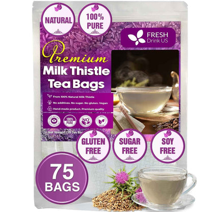 Premium Milk Thistle Tea Bags, 100% Natural &amp; Pure from Milk Thistle Seeds. Milk Thistle Seed Herbal Tea. Milk Thistle Seed Tea. Made with Natural Material Tea Bags. No Sugar, No Caffeine, No Gluten, Vegan.