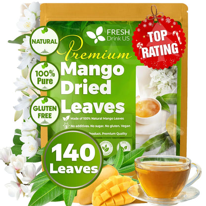 Mango Leaf, Whole Dried Leaves, Tea Bags, Powder, 100% Natural &amp; Pure from Mango Leaves. Mango Dried Leaves. Loose Leaf Mango Herbal Tea. Mango Leaf Tea. No Sugar, No Caffeine, No Gluten, Vegan. by FreshDrinkUS - Natural and Premium Herbal Tea