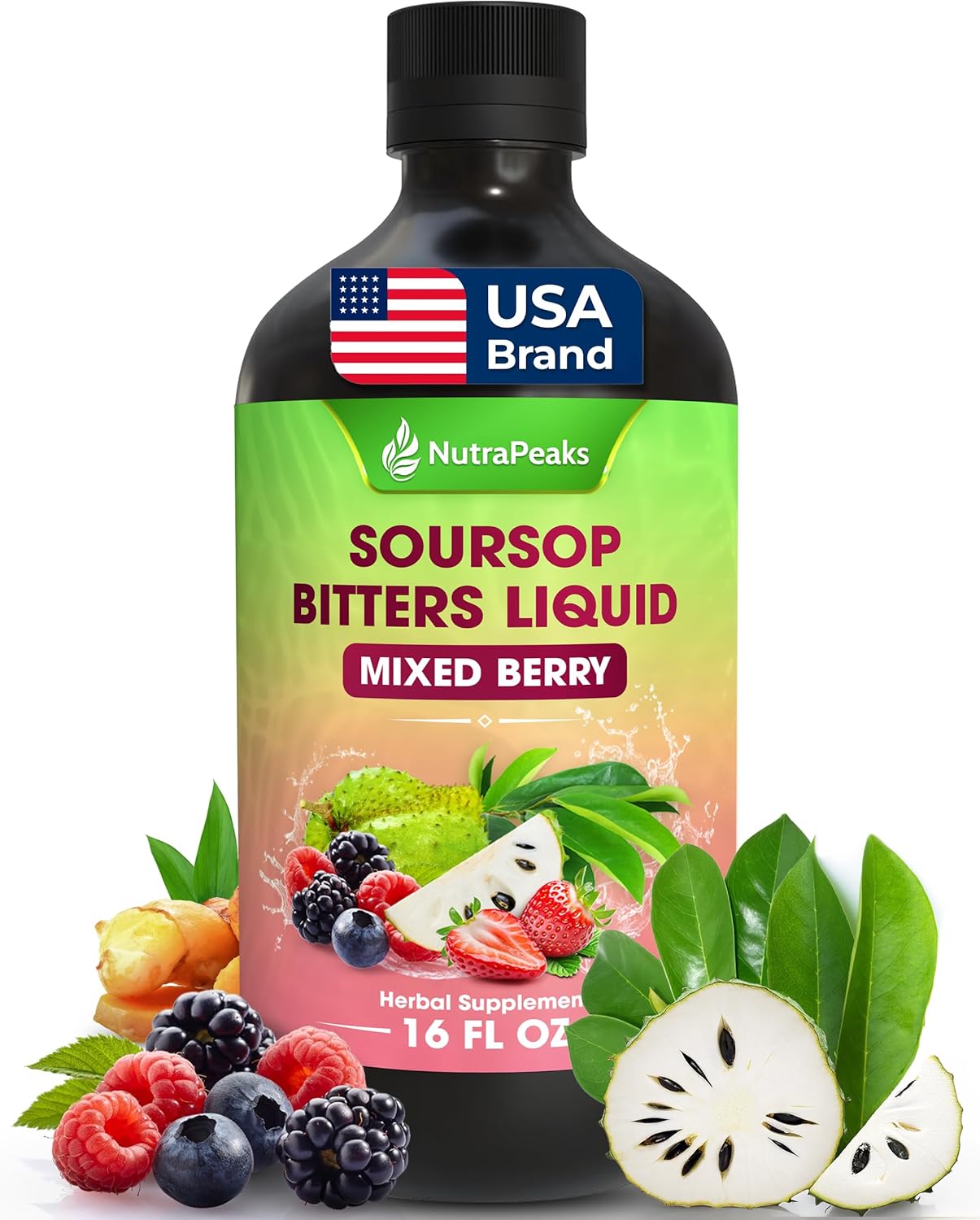 Soursop Bitters Liquid – Herbal Daily Wellness Formula with Soursop, Ginger, Turmeric &amp; Black Seed Mixed Berry Flavor by FreshDrinkUS - Natural and Premium Herbal Tea