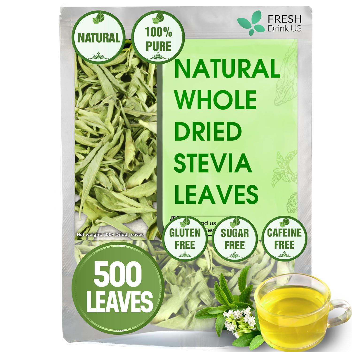 Stevia Leaf, Whole Dried Leaves, Tea Bags, Powder, 100% Natural and Pure from Stevia Leaves. Sugar Substitute for Tea, Coffee. Loose Leaf Stevia Herbal Tea. Zero Calorie Sweetener. No Sugar, No Caffeine, No Gluten, Vegan. by FreshDrinkUS - Natural and Premium Herbal Tea