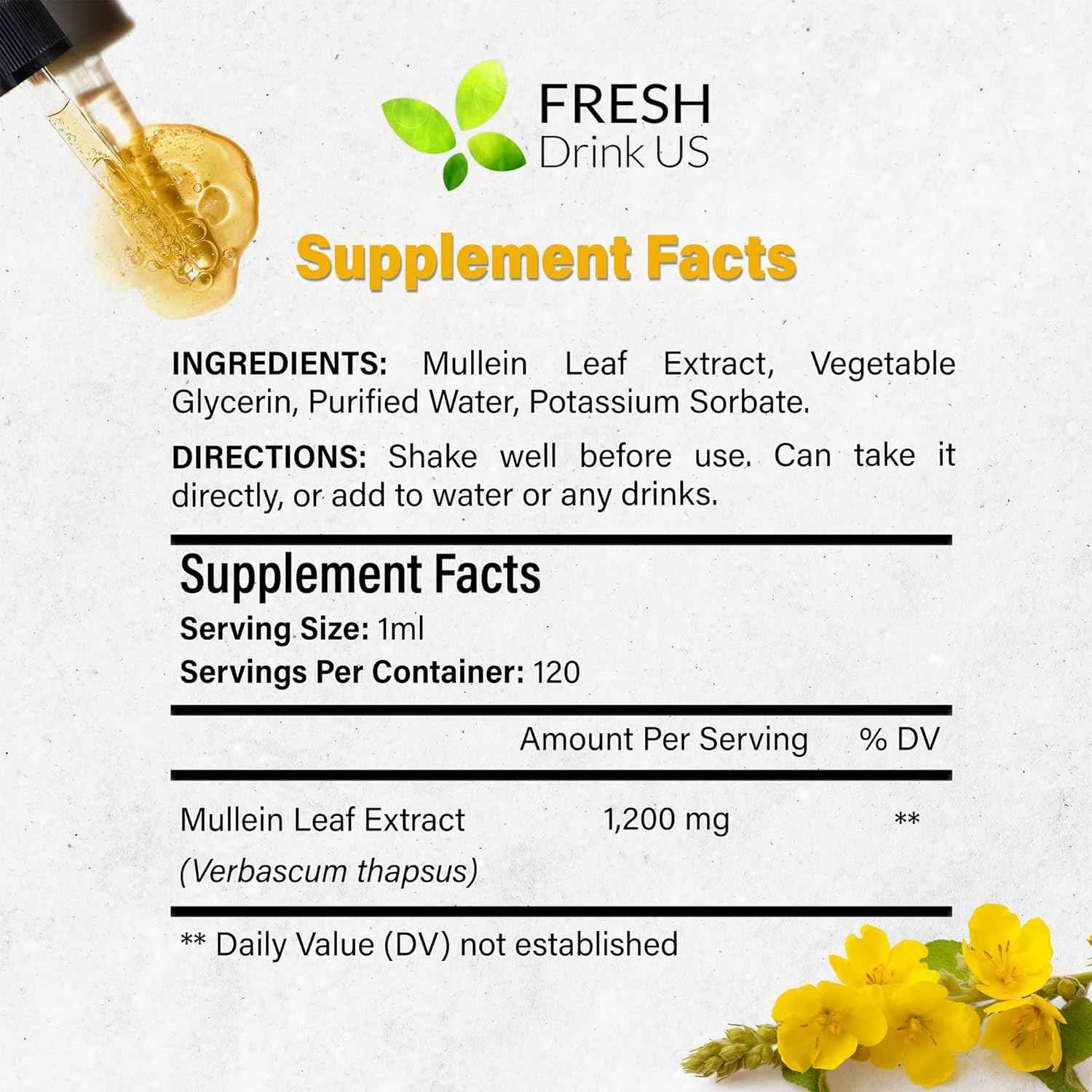 Mullein Drops for Lungs Cleanse Support, Mullein Extract Liquid – 100% from Natural Mullein Leaves, Non-GMO, Gluten-Free