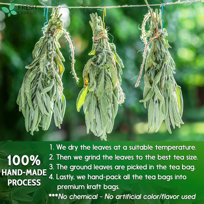 Sage Leaf Tea Bags, 100% Natural &amp; Pure from Sage Leaves. Loose Leaf Sage Herbal Tea. Sage Leaf Tea. Made with Natural Material Tea Bags. No Sugar, No Caffeine, No Gluten, Vegan. by FreshDrinkUS - Natural and Premium Herbal Tea