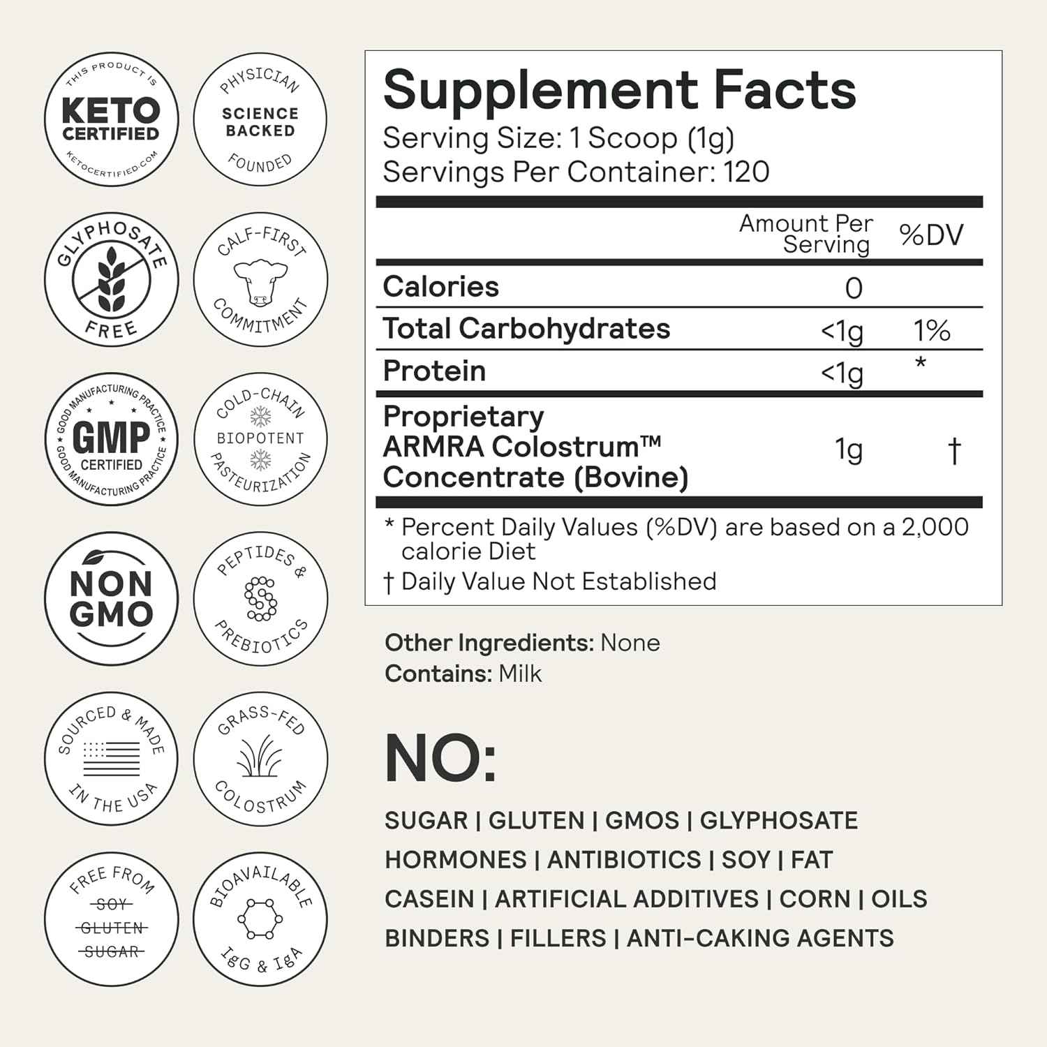 ARMRA Colostrum™ Powder | Unflavored | Gut Health &amp; Bloating | Skin &amp; Hair | Immunity | Keto, Gluten &amp; Fat-Free | 120 Servings