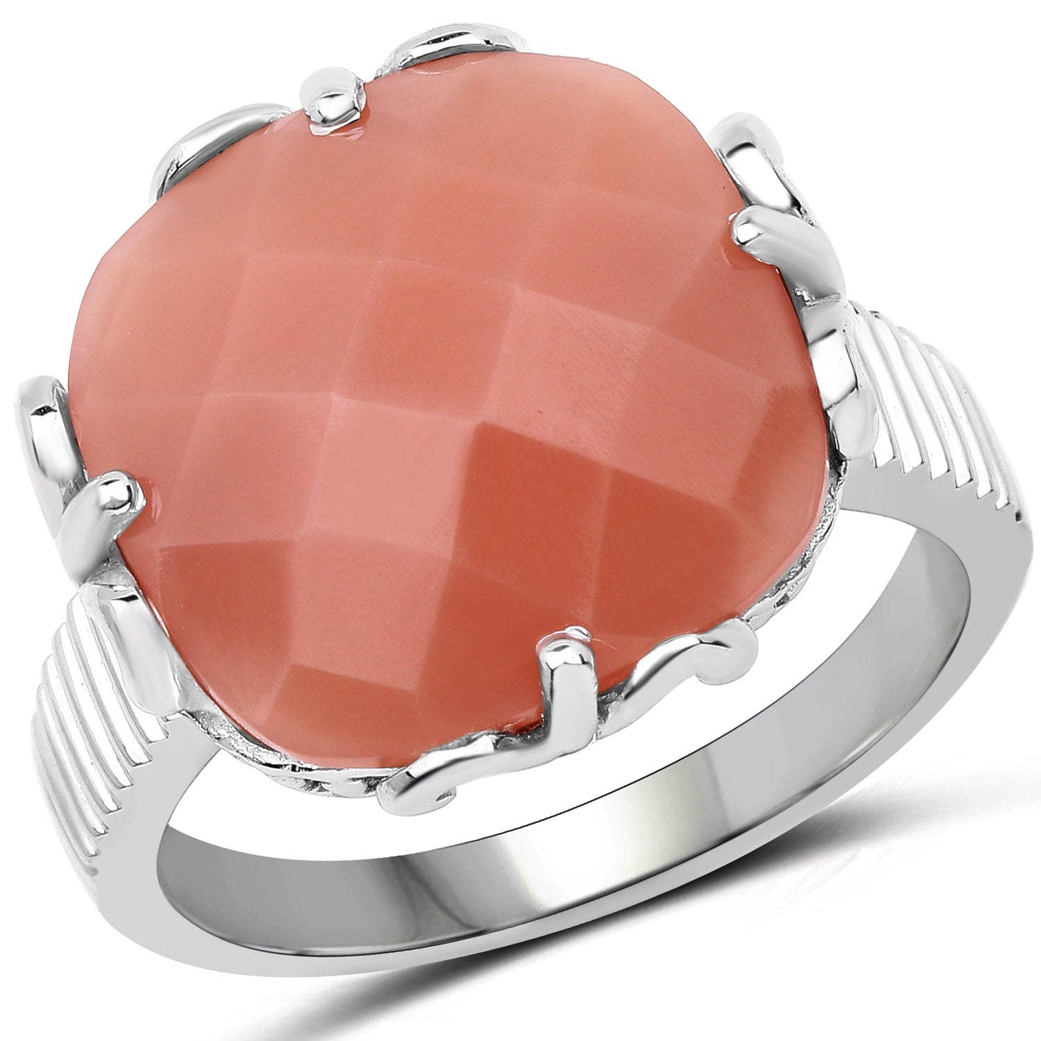 12.75 Carat Genuine Peach Moonstone .925 Sterling Silver Ring by Bids.com