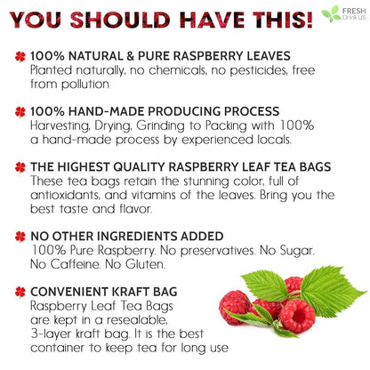Raspberry Leaf Tea Bags, 100% Natural &amp; Pure from Raspberry Leaves. Loose Leaf Raspberry Herbal Tea, Made with Natural Material Tea Bags, Raspberry Leaf Tea. No Sugar, No Caffeine, No Gluten, Vegan.