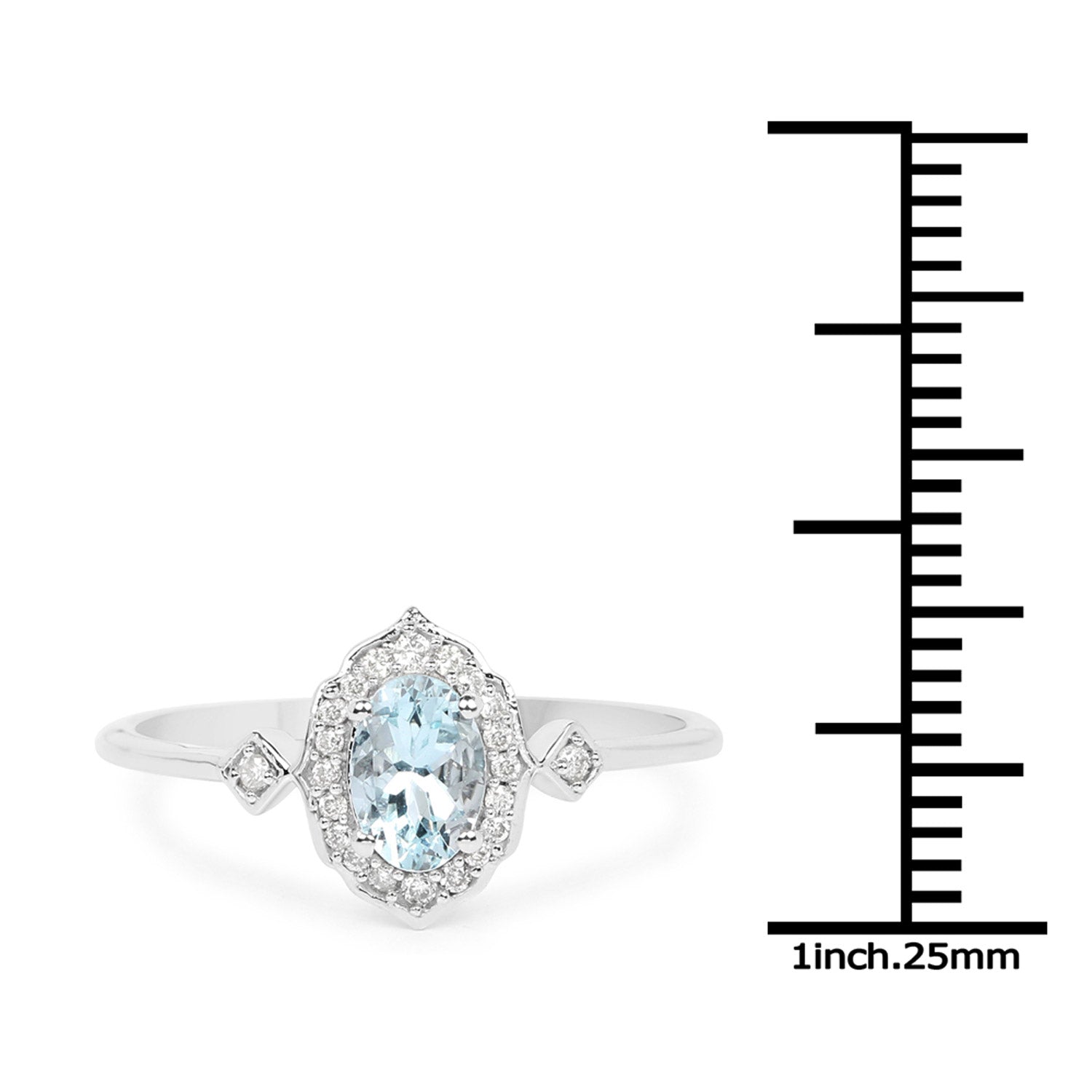 0.48 Carat Genuine Aquamarine and White Diamond 14K White Gold Ring  DestGlow