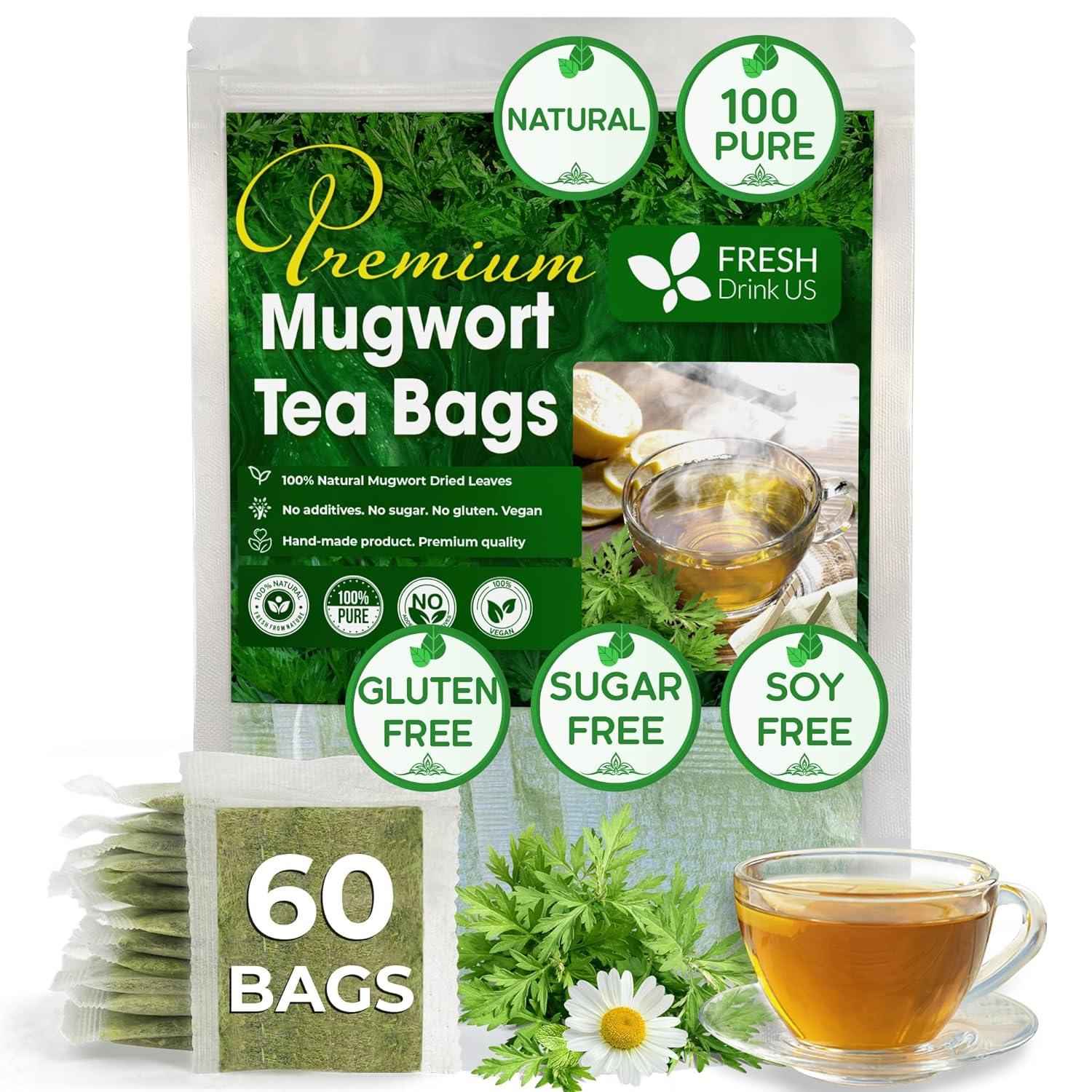 Mugwort Leaf Tea Bags, 100% Natural and Pure Mugwort Leaves, Loose Leaf Mugwort Herbal Tea, Mugwort Leaf Tea, No Sugar, No Caffeine, No Gluten, Vegan.