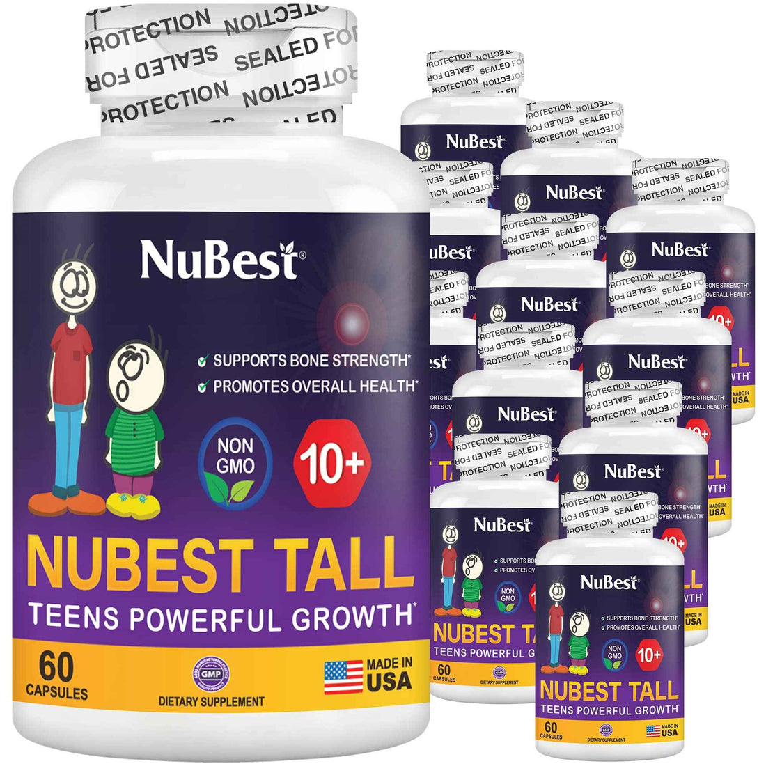 NuBest Tall 10+ Premium Bone Strength Formula, Enhanced Immunity and Overall Health for Age 10+ - Who Drink Milk Daily with Calcium, Vitamin D3, Vitamin K2, and Multivitamins - 60 Capsules