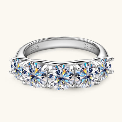 3.6 Carat 5 Stone Brilliant Round Cut Sparkala™ Pure Sterling Silver 5 Stone Ring by Sparkala