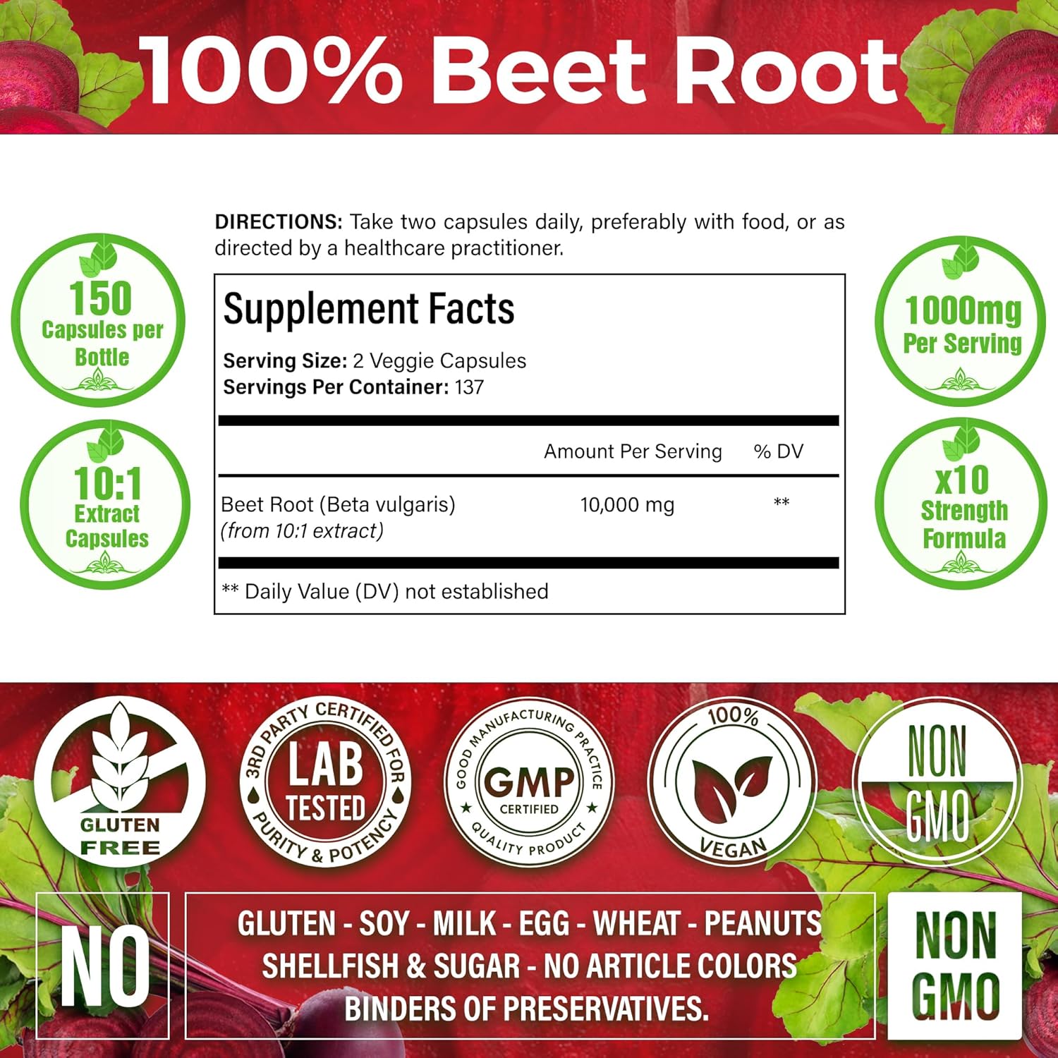 Beet Root Extract Capsules No Gluten, No Sugar, Vegan Capsules, High Concentrated Herbal Beet Root Extract. by FreshDrinkUS - Natural and Premium Herbal Tea