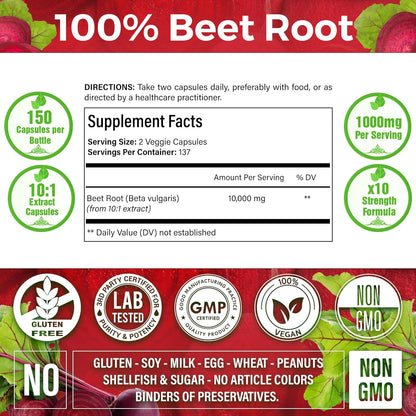 Beet Root Extract Capsules No Gluten, No Sugar, Vegan Capsules, High Concentrated Herbal Beet Root Extract. by FreshDrinkUS - Natural and Premium Herbal Tea