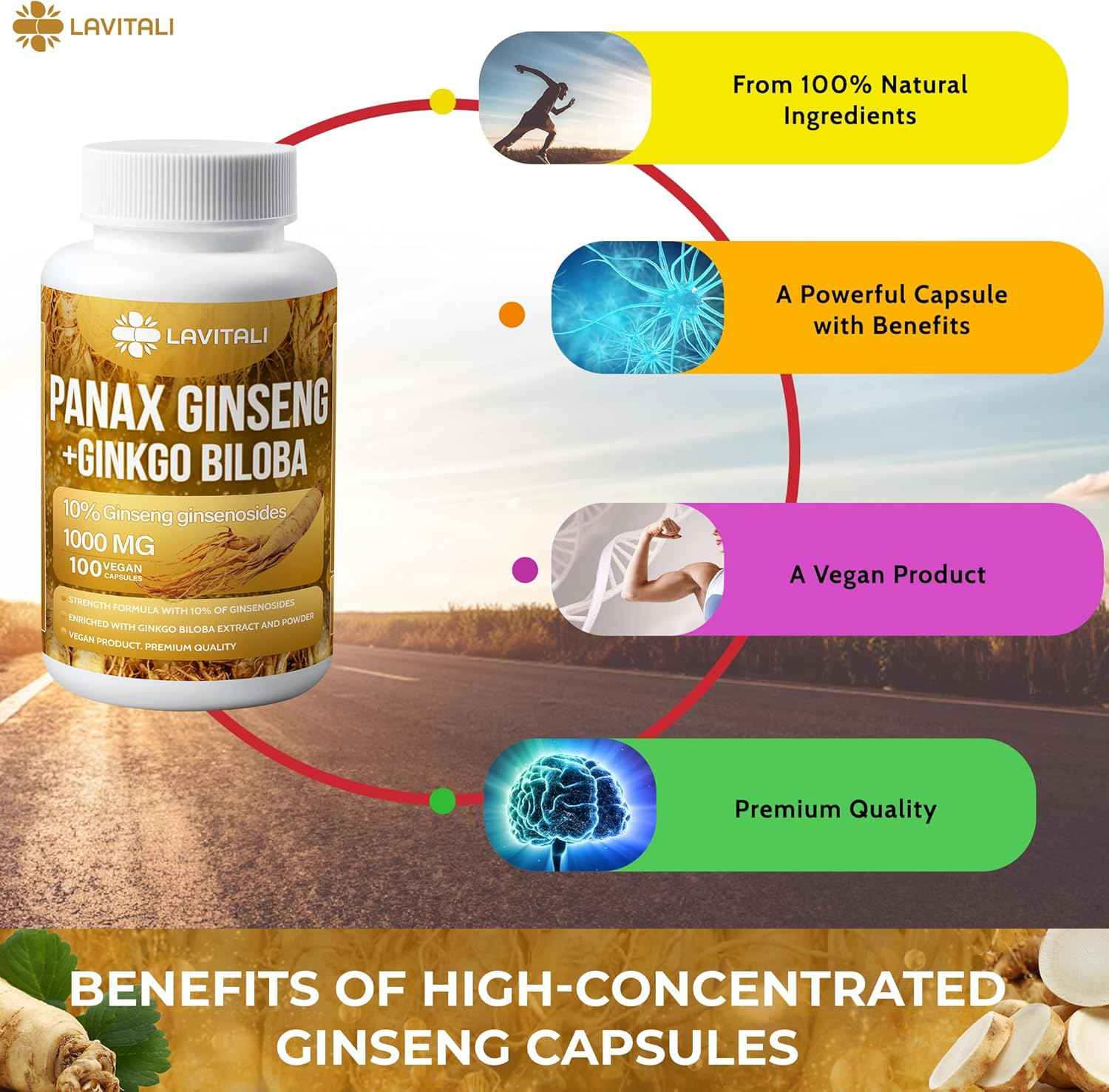 Ginseng &amp; Ginkgo Biloba Veggie Capsules, Non-GMO, Vegan, Gluten Free, Dairy Free