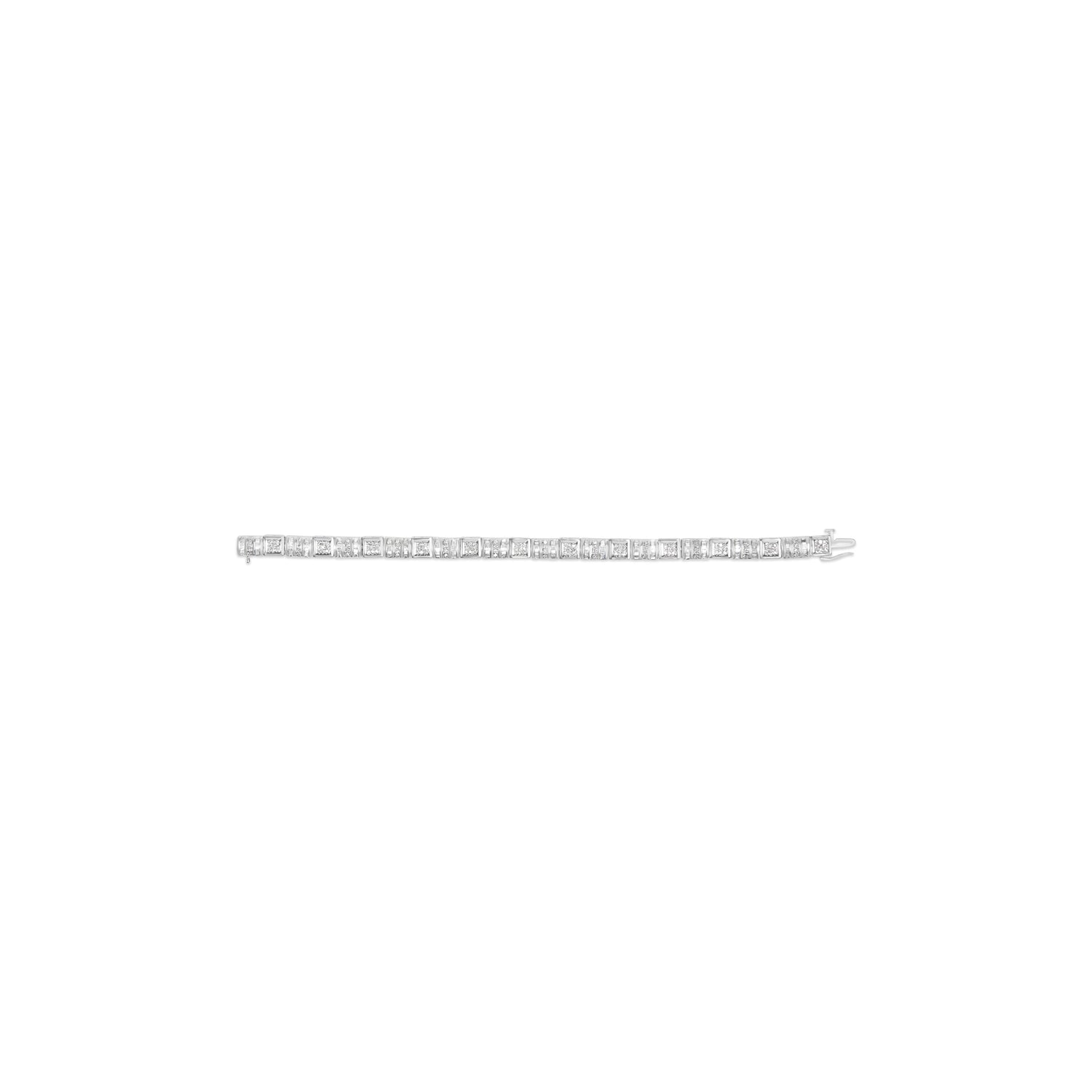 10K White Gold Round and Baguette Cut Diamond Bracelet (2.00 cttw, H-I Color, I2-I3 Clarity) by Bids.com
