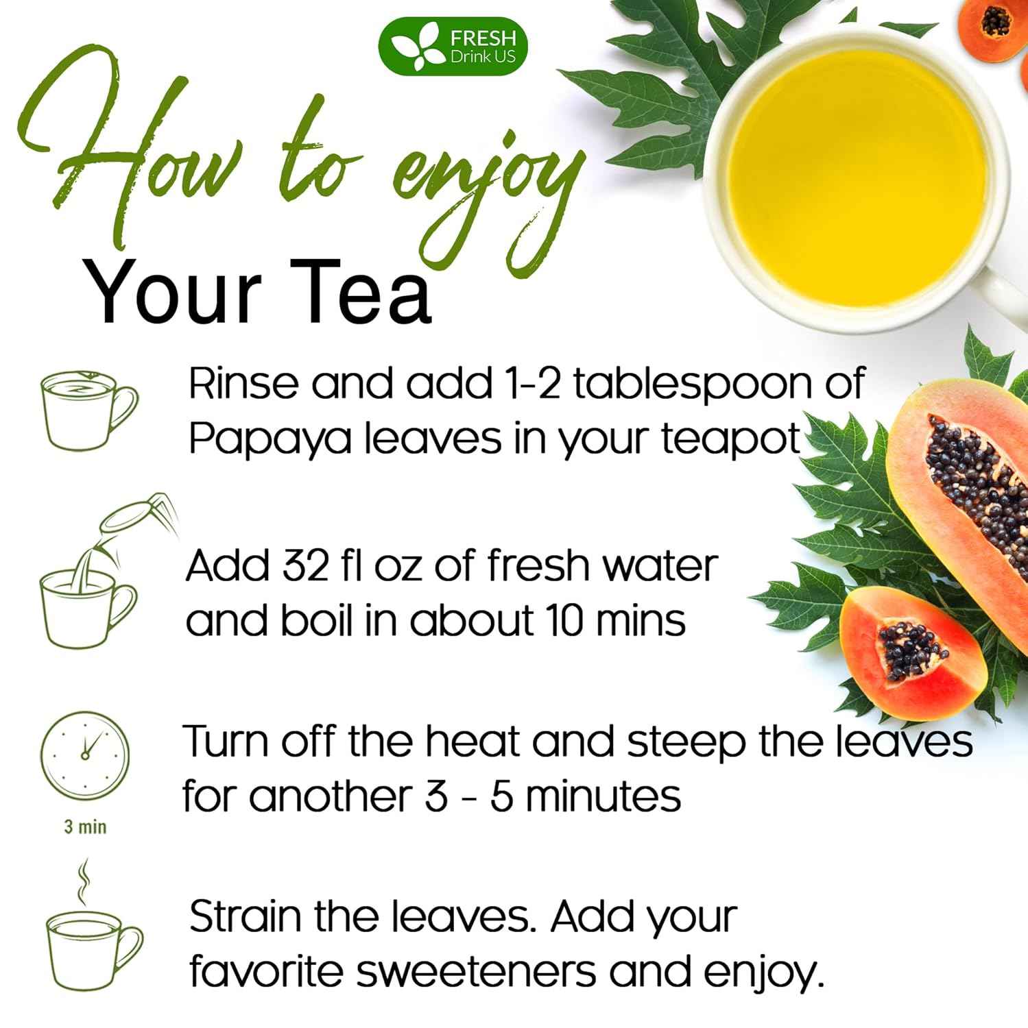 Premium Papaya Dried Leaves,  Papaya Loose Leaf Herbal Tea, No Additives, No Caffeine, Vegan