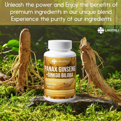 Ginseng &amp; Ginkgo Biloba Veggie Capsules, Non-GMO, Vegan, Gluten Free, Dairy Free