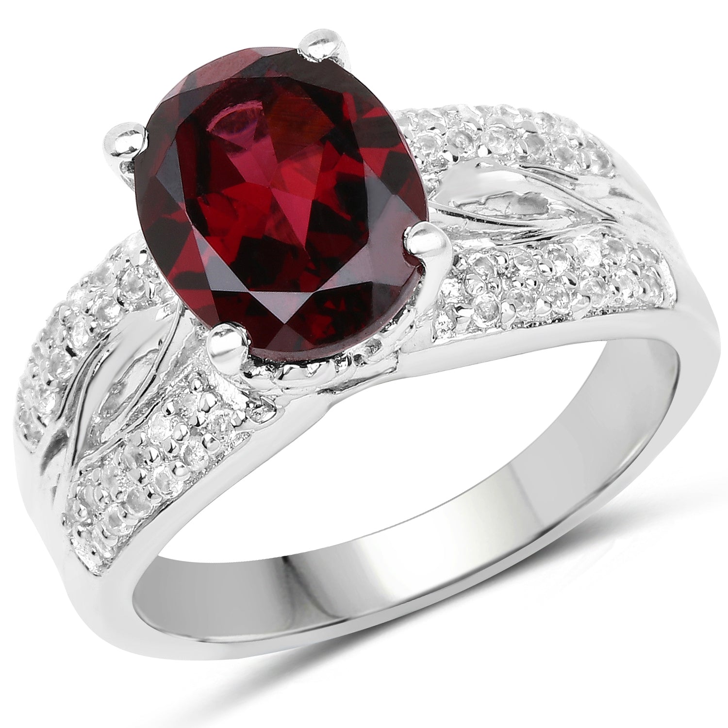 3.23 Carat Genuine Rhodolite and White Topaz .925 Sterling Silver Ring by Bids.com