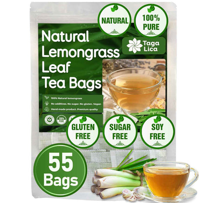 Lemongrass Tea Bags, 100% Natural &amp; Pure Lemongrass leaves, Eco-Conscious Tea Bags, Lemongrass Herbal Tea. Lemongrass Leaf Tea. No Sugar, No Caffeine, No Gluten, Vegan.