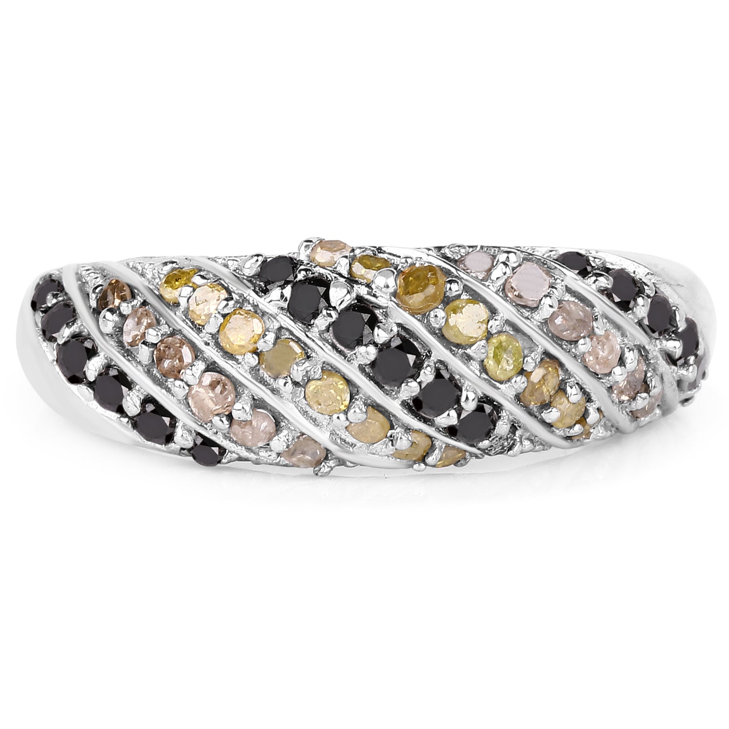 0.63 Carat Genuine Champagne Diamond, Yellow Diamond &amp; Black Diamond .925 Sterling Silver Ring by Bids.com