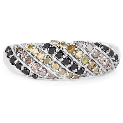 0.63 Carat Genuine Champagne Diamond, Yellow Diamond &amp; Black Diamond .925 Sterling Silver Ring by Bids.com
