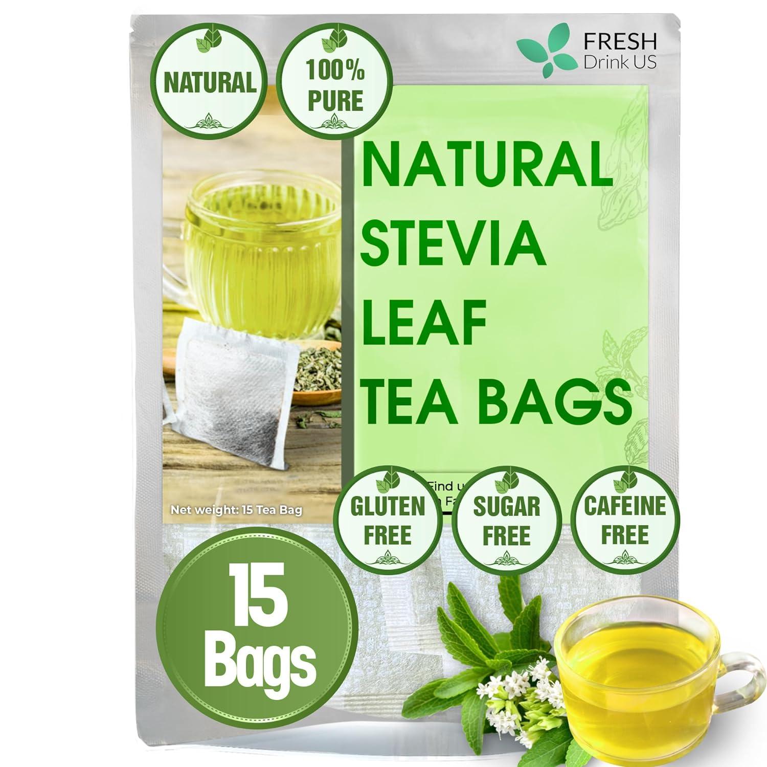 Stevia Leaf, Whole Dried Leaves, Tea Bags, Powder, 100% Natural and Pure from Stevia Leaves. Sugar Substitute for Tea, Coffee. Loose Leaf Stevia Herbal Tea. Zero Calorie Sweetener. No Sugar, No Caffeine, No Gluten, Vegan. by FreshDrinkUS - Natural and Premium Herbal Tea
