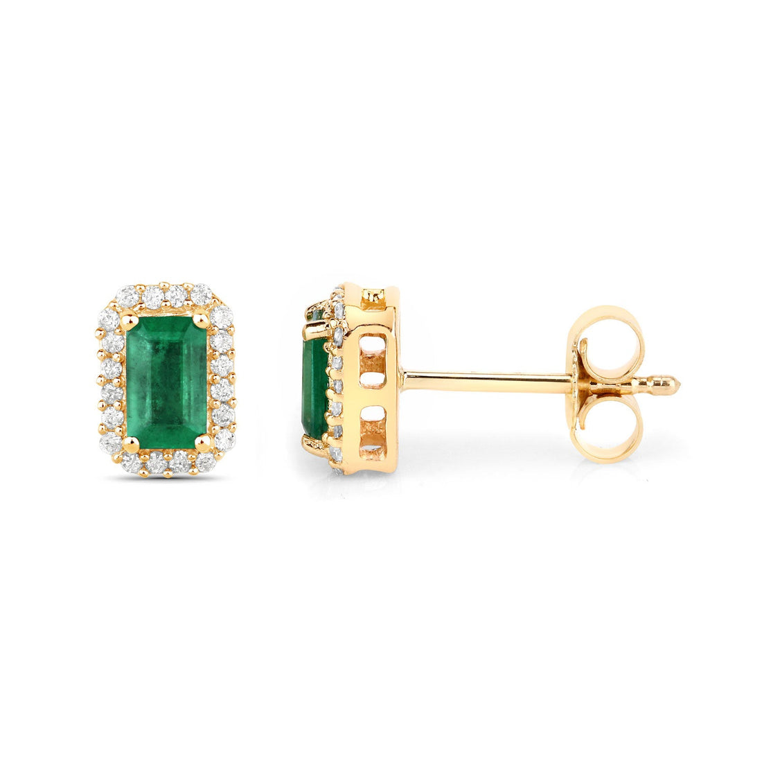 0.91 Carat Genuine Zambian Emerald and White Diamond 14K Yellow Gold Earrings by Bids.com