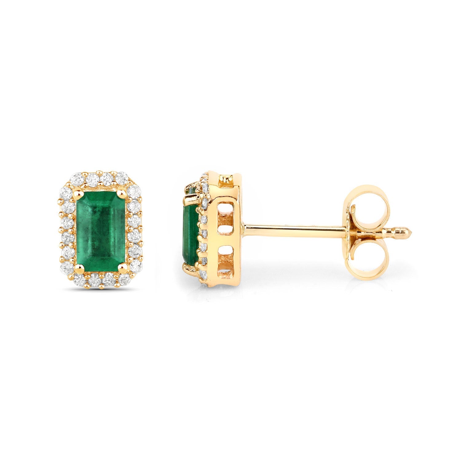 0.91 Carat Genuine Zambian Emerald and White Diamond 14K Yellow Gold Earrings by Bids.com