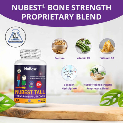 NuBest Tall 10+ Premium Bone Strength Formula, Enhanced Immunity and Overall Health for Age 10+ - Who Drink Milk Daily with Calcium, Vitamin D3, Vitamin K2, and Multivitamins - 60 Capsules