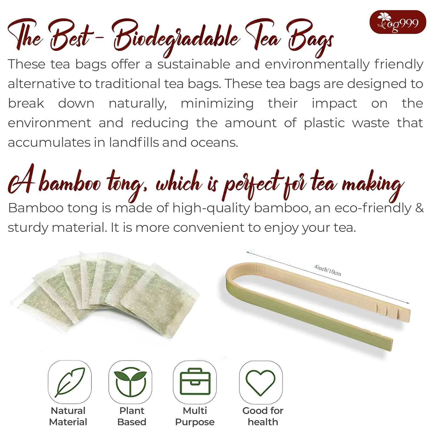 Premium Red Rooibos Tea Bags, 100% Natural &amp; Pure from Rooibos Tea Leaves. Loose Leaf Rooibos Herbal Tea. Made with Natural Material Tea Bags. No Sugar, No Caffeine, No Gluten, Vegan.