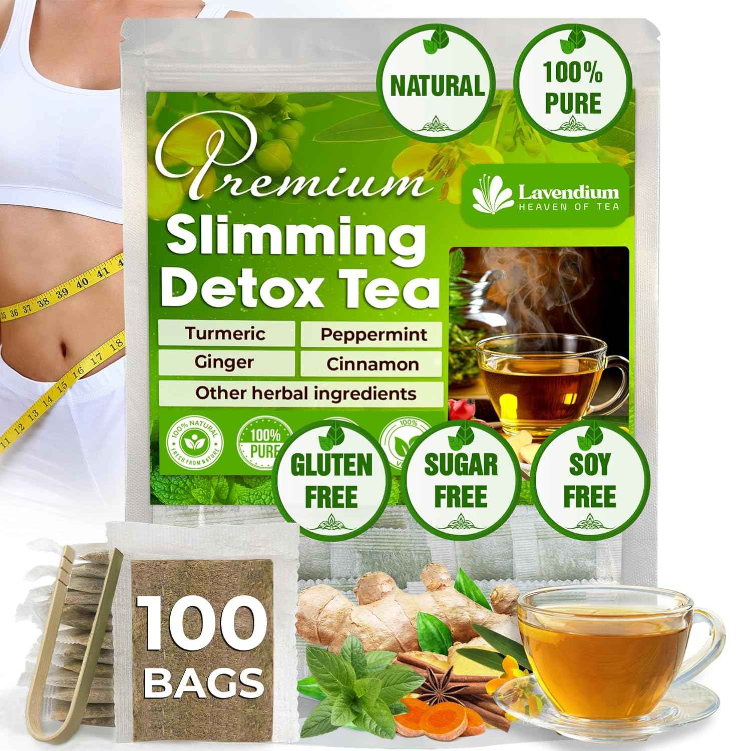SIimming Detox Tea Caffeine Free - Herbal Tea with Chamomile, Hibiscus Tea &amp; Ginger Root