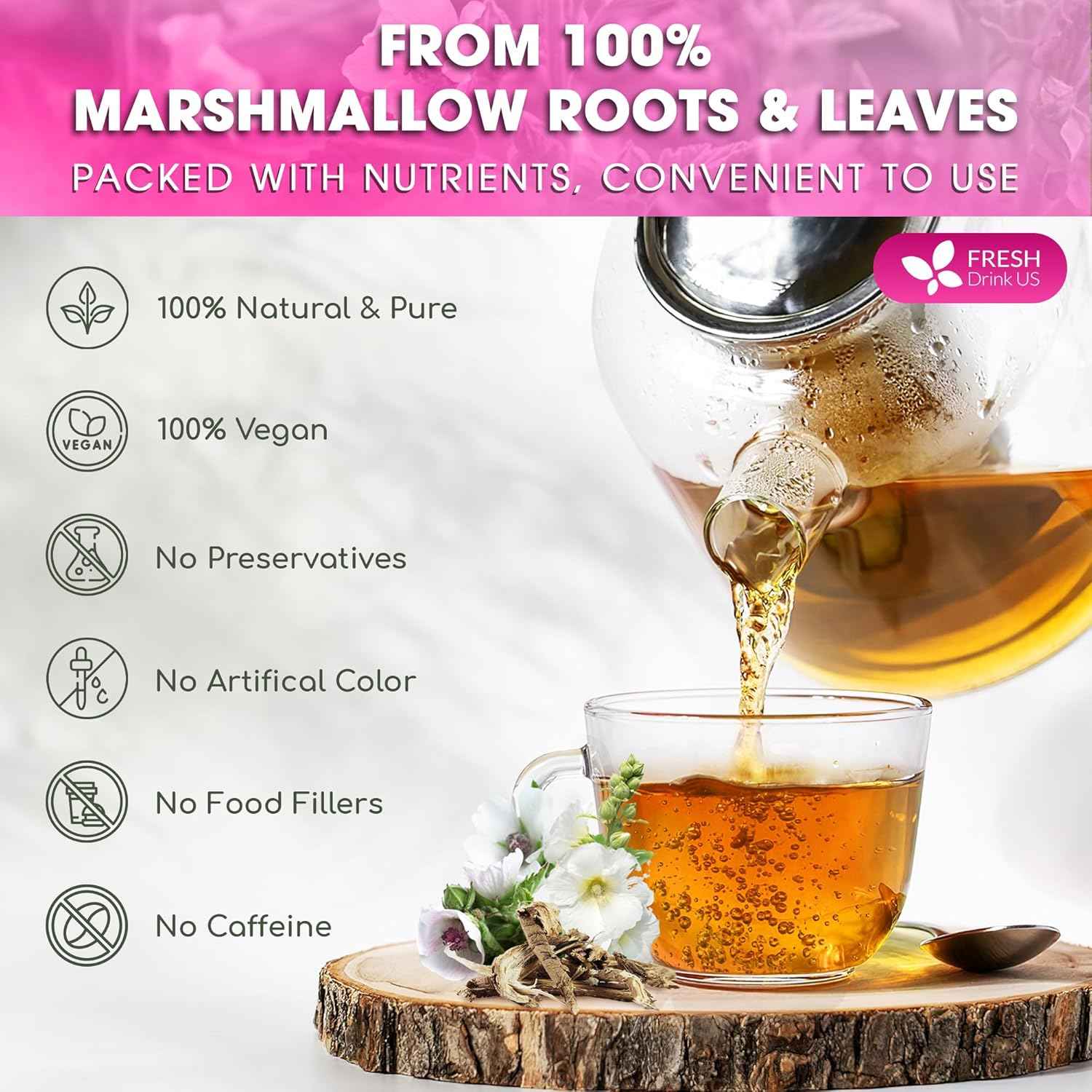 Premium Marshmallow Root and Leaf Tea Bags, 100% Natural &amp; Pure.