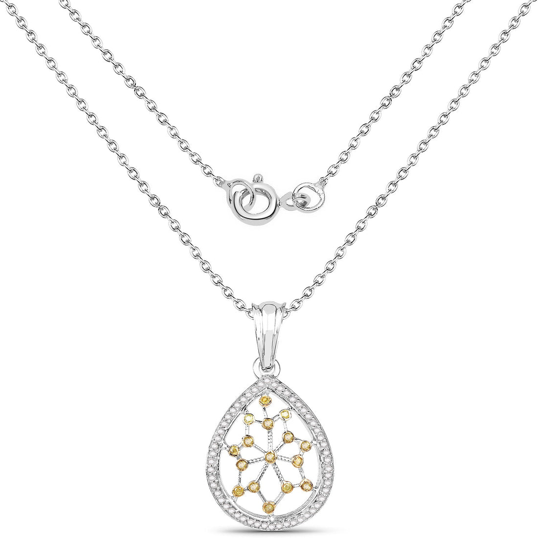 0.45 Carat Genuine White Diamond and Yellow Diamond .925 Sterling Silver Pendant by Bids.com